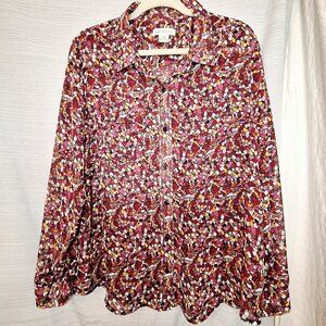 Liz Claiborne Button Up Mosaic Print Blouse Sz XL